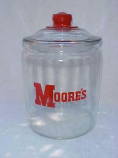 Original 1940s Moores 5 Cent Peanut Potato Chip Jar w Lid Toms Store