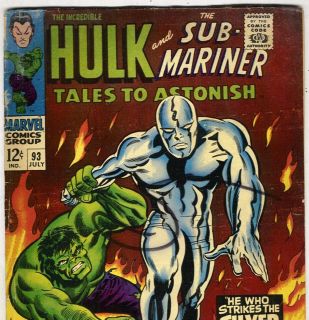 TALES TO ASTONISH #93 Silver Surfer vs. the HULK from July 1967 in VG