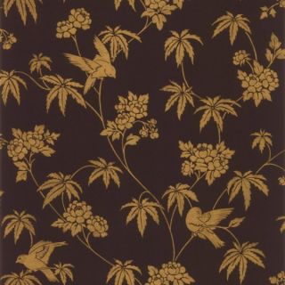 12 31cm Wallpaper Sample Asian Inspired Bird Floral on Brown