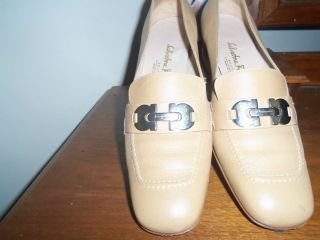 Salvatore Ferragamo Beige Ladies Shoes Silver Clasp