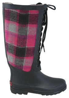 Chooka Wool Lace Front Rubber Rain Boots Berry Plaid 9 New