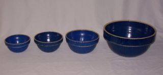 Clay City Pottery Bowl Set Crock Mixing Bright Blue Lot