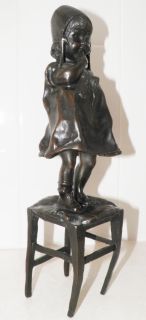 Juan Clara Bronze Sculpture Little Girl Holding Shoe