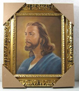 Clarence Thorpe Lithograph Print of Jesus in New Gold Textured 13 x 11