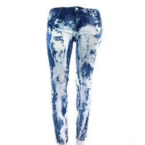 Womens Plus Size Clothing Skinny Jeans Bleached Cyrstal Stud Grunge