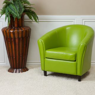 Contemporary Tub Barrel Design Lime Green Leather Club Chair