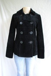  COUTURE Black Velvet Corduroy Peacoat Double Breasted Coat Jacket S