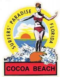 Cocoa Beach Canaveral Florida Surfing Vintage Style Travel Decal