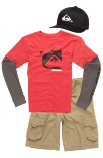 Quiksilver Layered Sleeve T Shirt, Cargo Shorts & Baseball Cap (Little Boys)