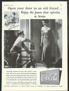  Door to An Old Friend Coca Cola Ad 1935 Boy on Bicycle Delivers