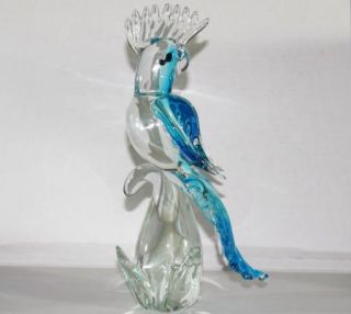 New 12 Art Glass Cockatiel Blue Clear Statue Sculpture