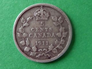 1911 Canadian 5 Cents Coin Circulated Silver