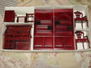 Miniature Doll House Accessory Cherry Wooden Library Office Furniture