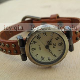  rivet genuine leather woman watch / roma number dial / multicolor H3