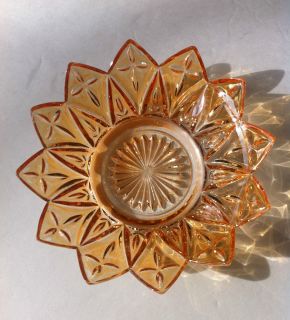 Orange Iridescent Carnival Glass Flower Sun Shaped Candy Dish