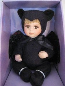 Porcelain Collectible Doll~Baby Dressed n Bat Costume~Happy Halloween