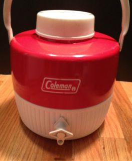 Vintage Coleman Water Jug Cooler Red & White With Cup 1 gallon