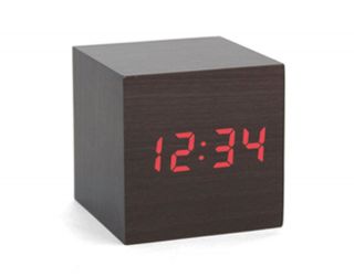 Mini Tiny Red LED Black Wood Wooden Digital Alarm Clock Thermometer
