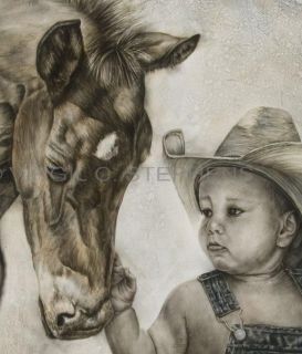 Stephens Western Print of Little Cowboy His Horse Child Artwork Horse