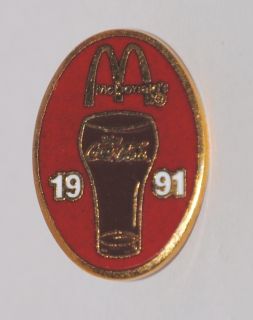 McDonalds Employee Award Lapel Pin 1991 Coca Cola
