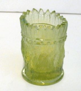 Joe St Clair Indian Chief Head Toothpick Holder Signed Green w/ Amber
