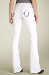 True Religion Brand Jeans Joey   Silver Sequin Flare Leg Stretch Jeans (Body Rinse White Wash)
