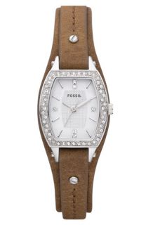 Fossil Crystal Accent Leather Cuff Watch