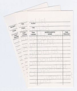 100 Library Loan Checkout Classroom Class Book Cards