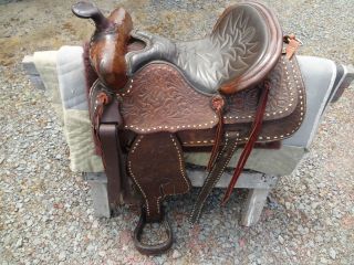  Vintage Hand Tooled Western Roping Saddle Used