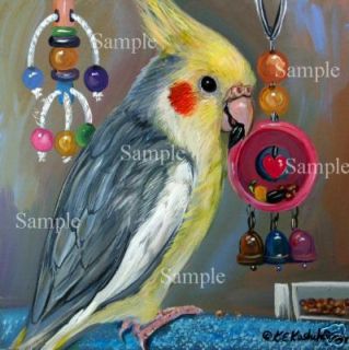 Cockatiel Giclee of Painting Grey Yellow Bird Parrot Kristine Kasheta
