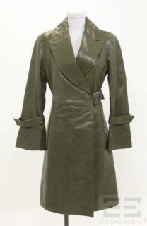Montana by Claude Montana Olive Green Leather Belted Trench Coat Size
