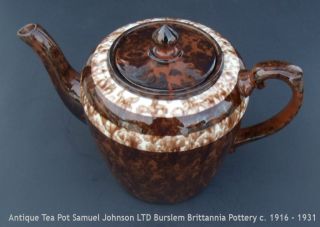 Antique Red Clay Pottery Tea Pot Samuel Johnson Britannia Stoke on