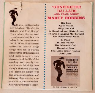 Columbia 45 RPM Marty Robbins El Paso Running Gun in Picture Sleeve