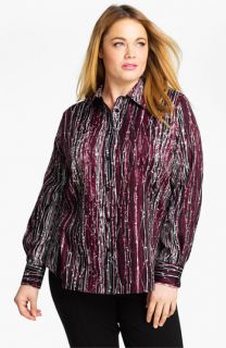 Foxcroft Abstract Twigs Wrinkle Free Shaped Shirt (Plus)