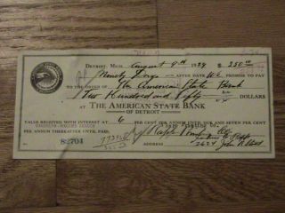 1929 Detroit Michigan Loan Receipt Ephemera August 9th
