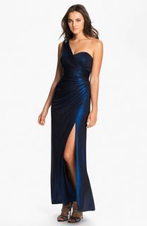 Xscape One Shoulder Ruched Jersey Gown