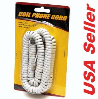  Telephone Cord Phone Handset Coil White 4P4C Coiled Cable Curly Cord