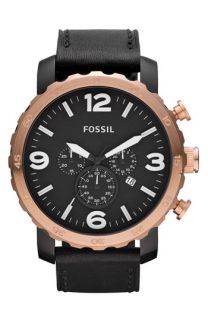 Fossil Nate Chronograph Leather Strap Watch
