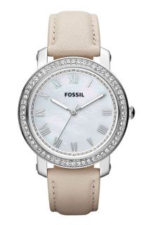 Fossil Emma Crystal Bezel Leather Strap Watch