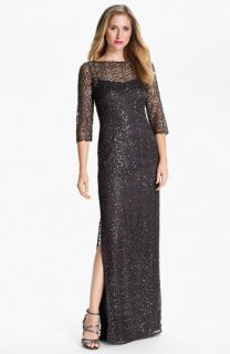 Kay Unger Metallic Lace Overlay Gown