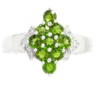 Russian Diopside & 1/10 cttw Diamond Cluster Ring, 14K Gold — 