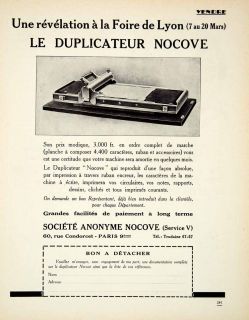 1927 Ad Nocove Duplicator 60 Rue Condoret Paris Vendor France Office