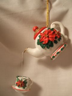 Tea Pot Tea Cup Christmas Holiday Ornament
