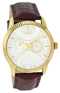 D&G Large Twin Tip Leather Strap Watch