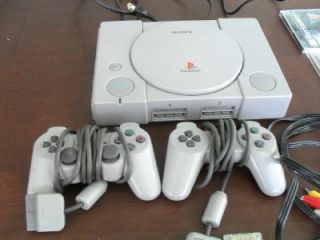 Play Station 1 One System Bundle Console 2 Controllers Memory 7 Games