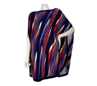 Kris Jenner Kollection Abstract Stripe Boat Neck Sweater Poncho