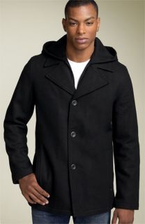 Black Rivet Hooded Wool Blend Coat