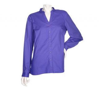 Denim & Co. Solid Stretch Woven Shirt w/ Stud Detail   A203613