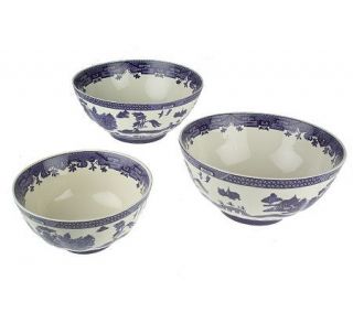 Royal Tradition Blue Willow 3pc Stoneware Serving Bowl Set —