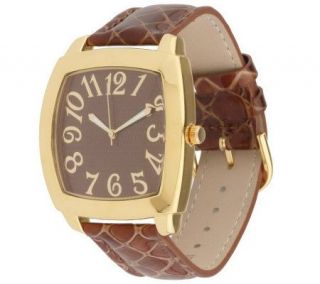 Joan Rivers Large Face Leather Strap Watch —